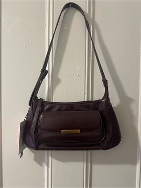 Women's Dark Red Leather Shoulder Bag with Front Flap Pocket